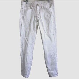 LILLY PULITZER SOUTH OCEAN SKINNY CROP 10 White Denim Stretch Jeans Embroideredl